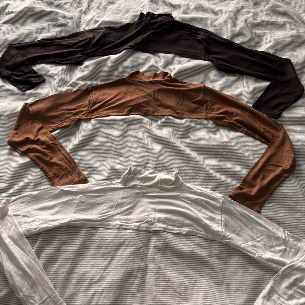 Set of Three Bolero Shrugs in Black, Brown, and White